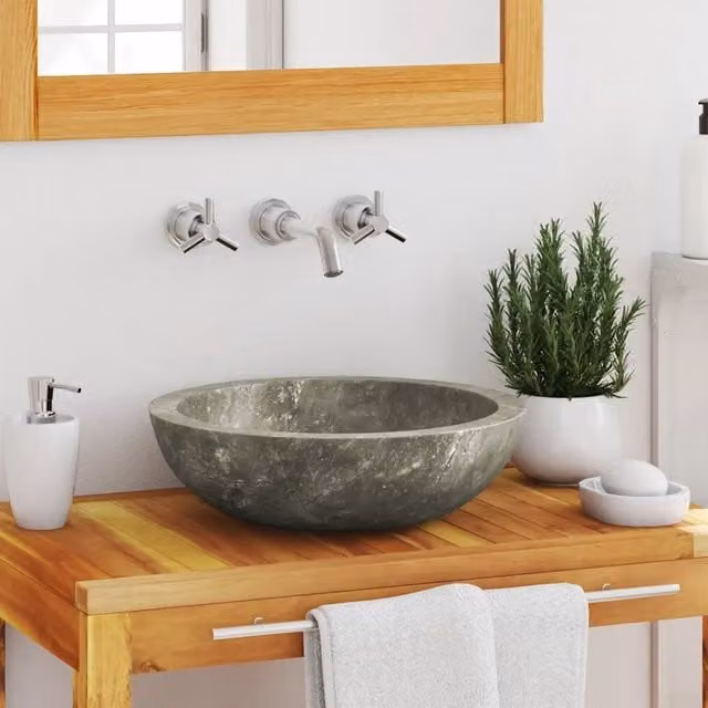 Lavandino in marmo grigio vidaXL Ø40 cm, H: 12 cm – 1