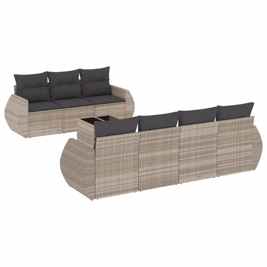 Set Divano da Giardino vidaXL 8pz in Polyrattan Grigio con Cuscini e Tavolino – 2