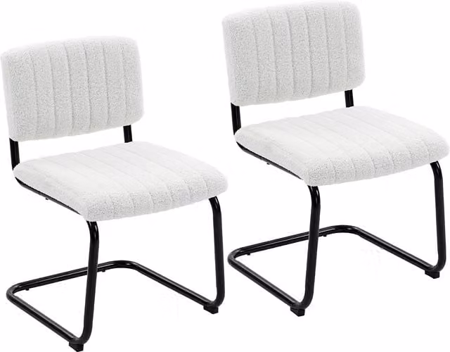 Set di 2 sedie da pranzo HOMCOM imbottite in tessuto bouclé con gambe a slitta color crema e beige