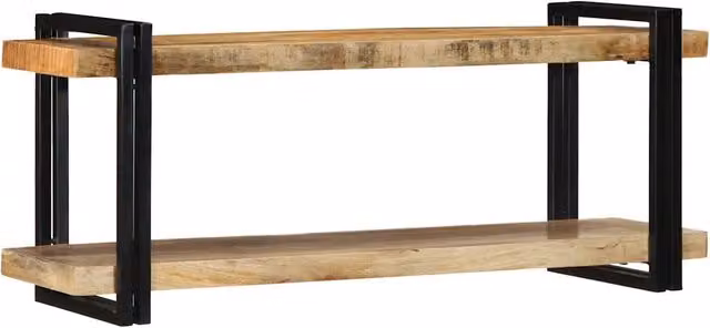 Mensola da parete vidaXL in legno di mango grezzo e metallo, marrone, L 110 x P 33 x H 45 cm