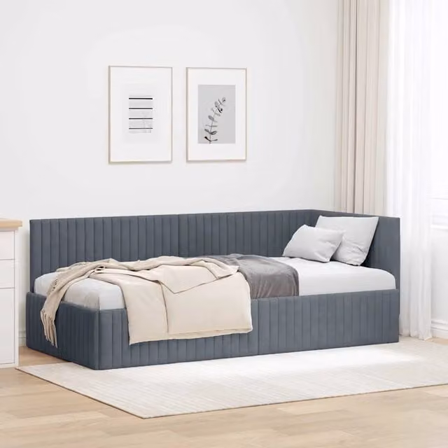 Letto ad angolo vidaXL in velluto grigio con struttura in legno e listelli fissi L/P/H: 204 x 94 x 72 cm, 90 x 200 cm