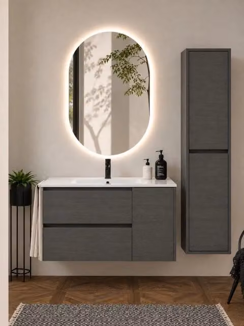 Mobile bagno con lavabo ORIGENBATH ITACA senza specchio 90x40 cm grafite con colonna