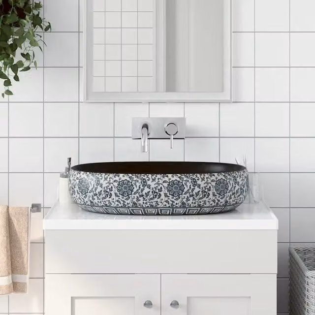 Lavabo da Appoggio-Lavandino-Lavello Nero e Blu Ovale 59x40x14 cm Ceramica