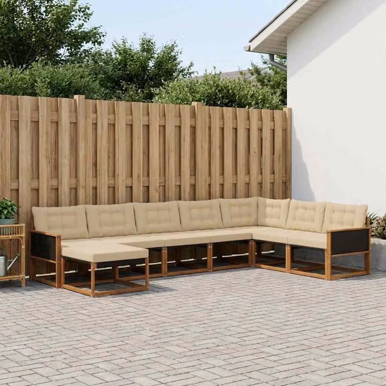 Set di divani da esterno vidaXL 8 pz in legno di acacia con cuscini beige e naturale