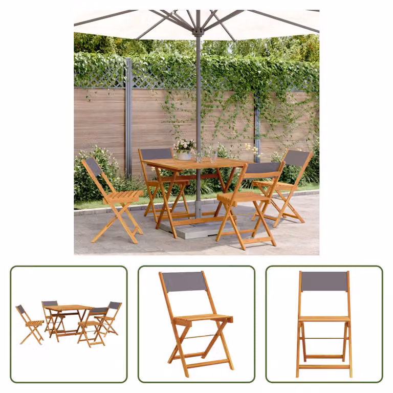 The Living Store Set da pranzo da giardino 5 pezzi in tessuto e legno massiccio antracite
