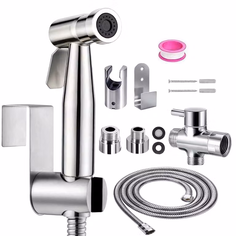 Set di accessori per bidet con doccetta, in acciaio inossidabile, completo di adattatori G1/2 e G3/8, composto da 7 pezzi