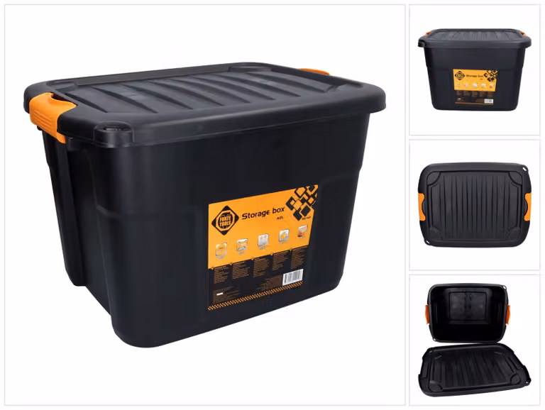 FORTE Tools - Contenitore porta attrezzi da 42 l con chiusura a scatto, 50x39x34 cm, nero - Valigetta porta attrezzi, contenitore, robusto, impilabile, chiudibile a chiave (000051361905)