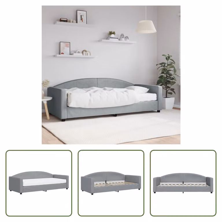 The Living Store Letto da giorno con materasso grigio chiaro 90x200 cm in tessuto
