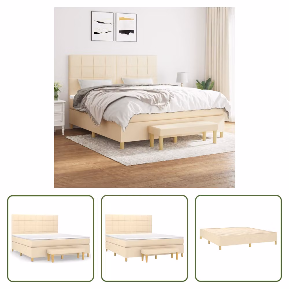 The Living Store Letto a molle con materasso crema 180x200 cm in tessuto