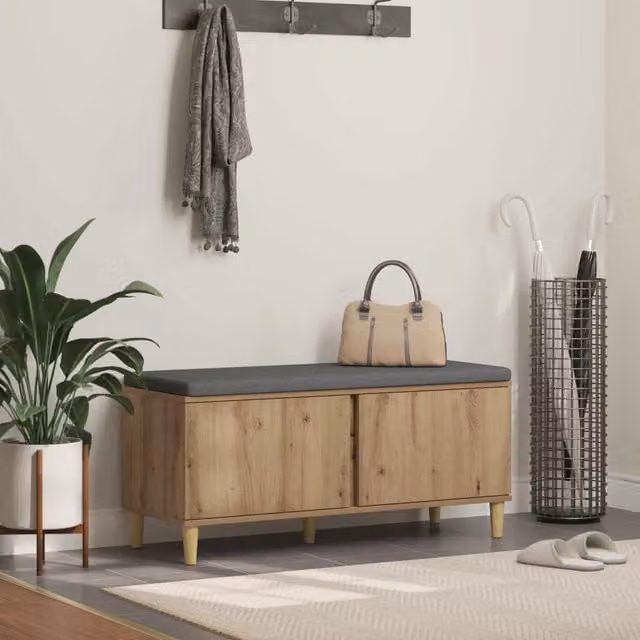 Panca da ingresso con porta scarpe vidaXL in legno rovere marrone L 110 x P 38 x H 46 cm – 1