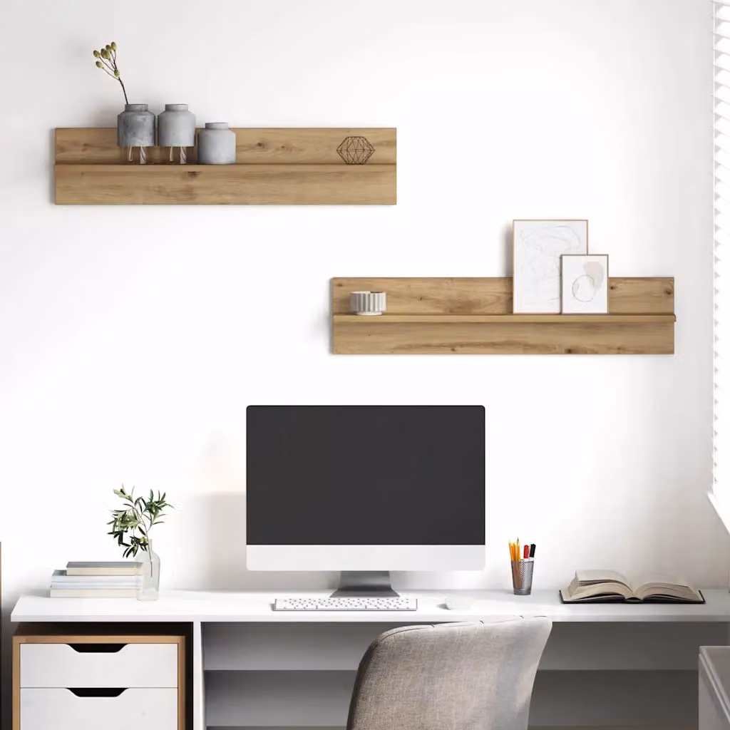 Set di 2 scaffali da parete vidaXL in stile minimalista, colore marrone e nero, L 80 cm x P 18 cm x H 11,5 cm