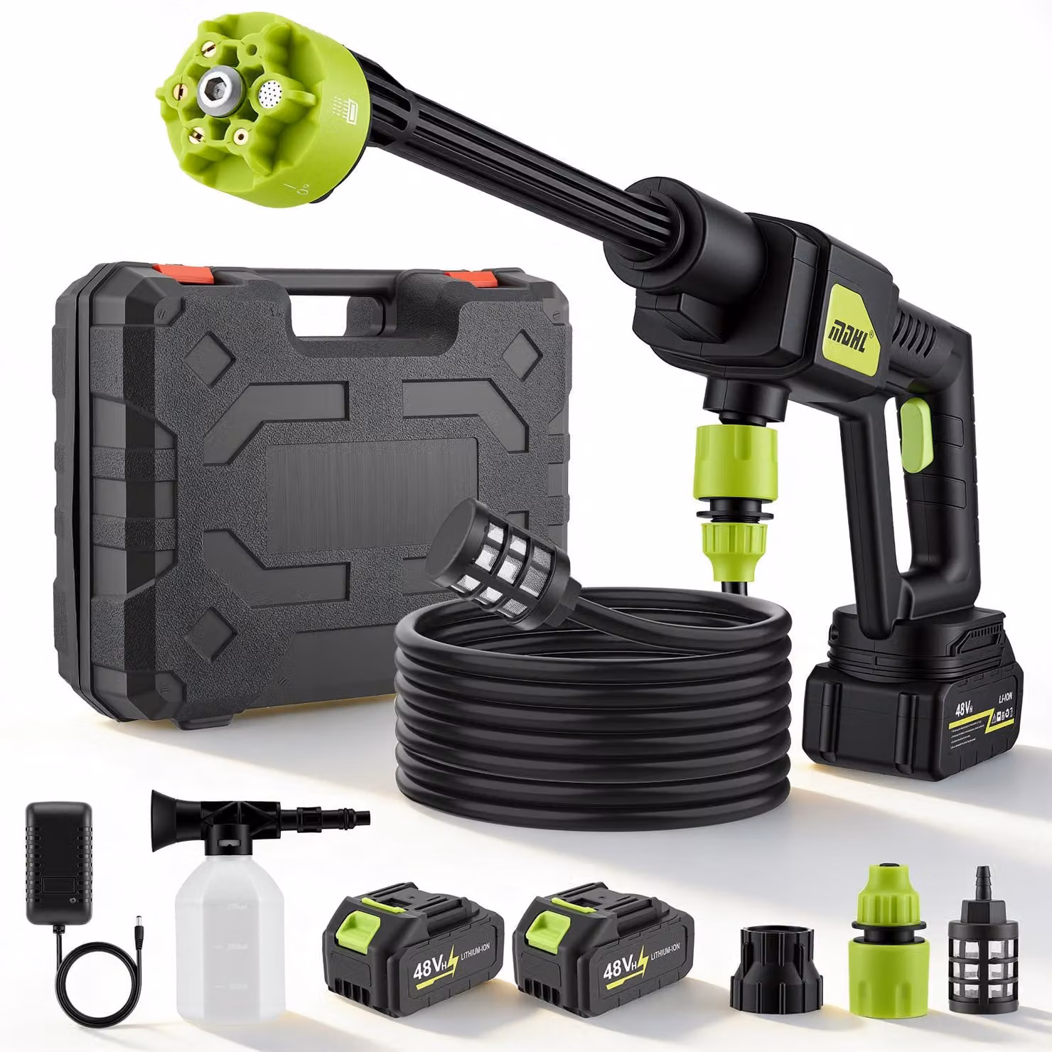 Idropulitrice portatile – Idropulitrice senza fili – Ugello regolabile 6-in-1 – Tubo da 5 metri – Ideale per il lavaggio auto – Senza batteria
