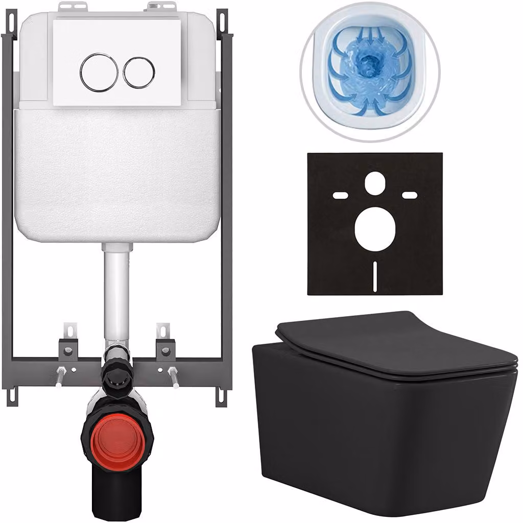 CERANO - Set WC da incasso Forte - nero opaco - pulsante Prime/Duoalo, bianco - da incasso - 51x36 cm
