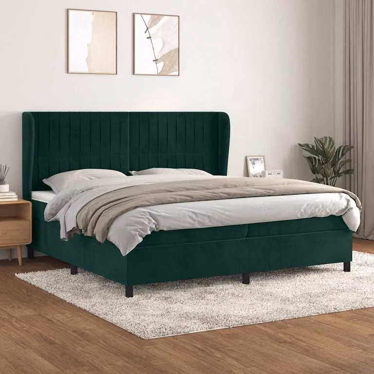 vidaXL Letto Ibrido con Giroletto a Molle e Materasso in Velluto Verde Scuro L/P/H: 200 x 200 x 203 cm