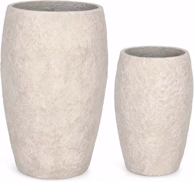 Portavaso Alto Meili Bizzotto in Fibra di Vetro e Argilla per Esterno, Colore Beige e Grigio, Ø 36,5 x H 57 cm