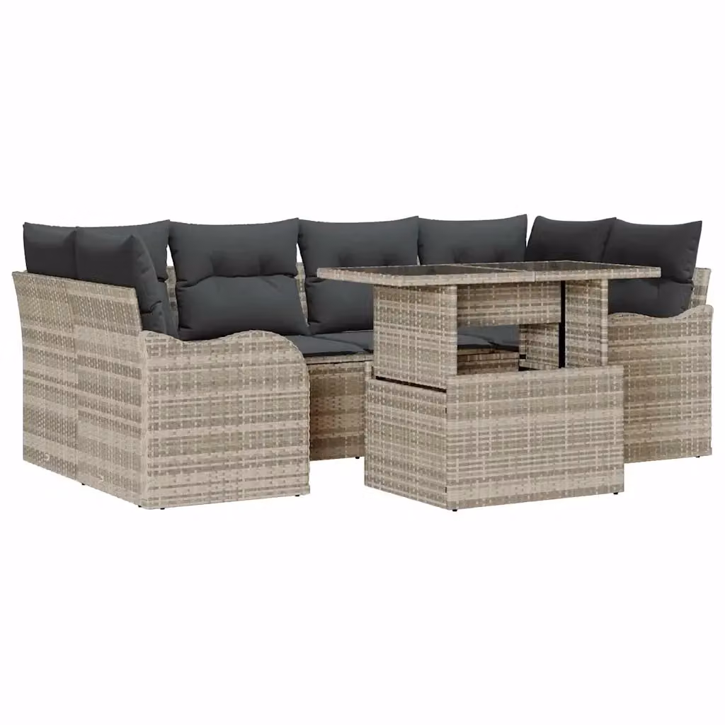 Set Divano da Giardino vidaXL a Forma di U con 7 Pezzi, Colore Grigio, Struttura in Acciaio Verniciato a Polvere e Tavolino da Caffè incluso – 2