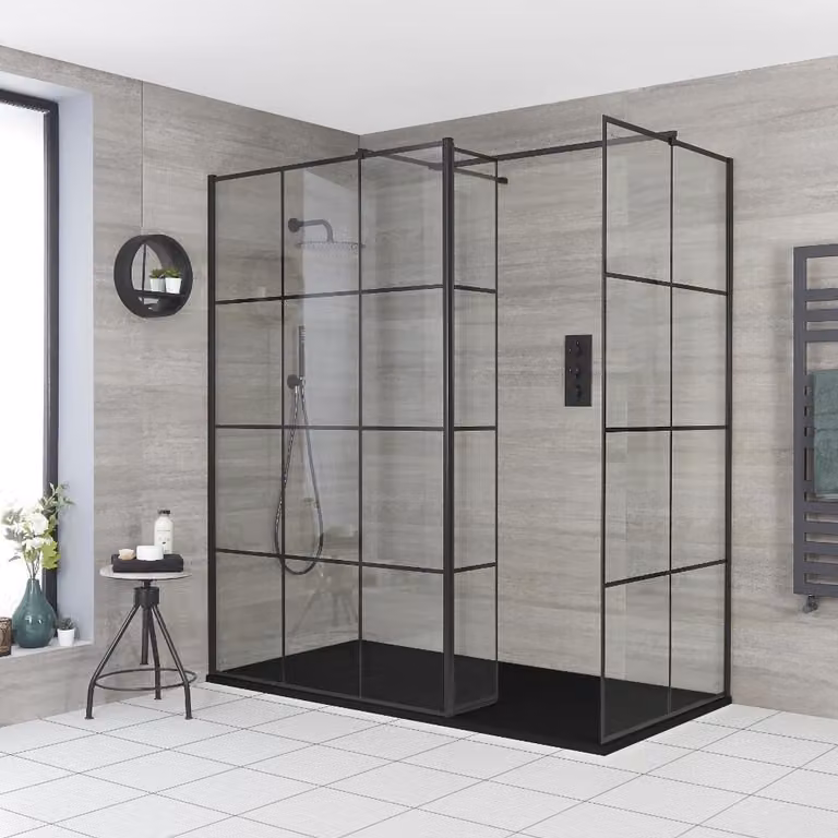 Box Doccia Walk-In Angolare con Piatto Doccia Ardesia e Parete Paraspruzzi (Opzionale) - Diverse Misure - Barq