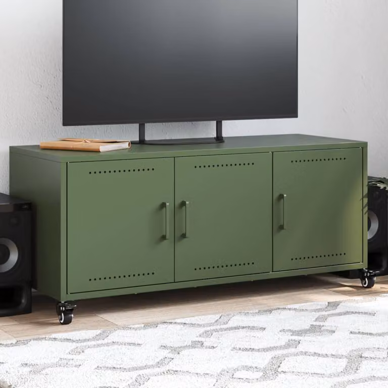 Mobile TV vidaXL Verde Oliva in Metallo con Ruote L/P/H: 100,5 x 39 x 43,5 cm