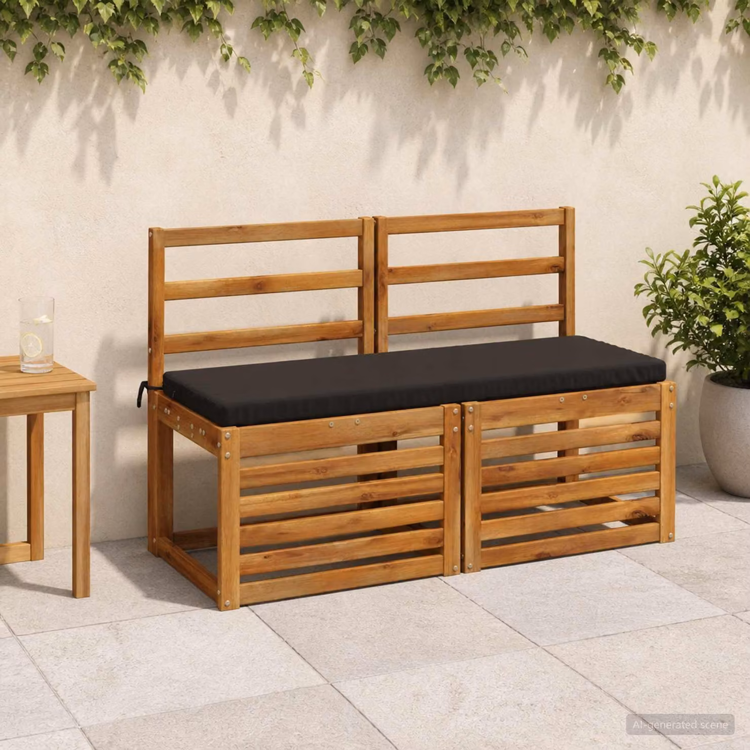 Set di 2 cuscini per panchina vidaXL in poliestere nero con imbottitura in schiuma e coperture lavabili