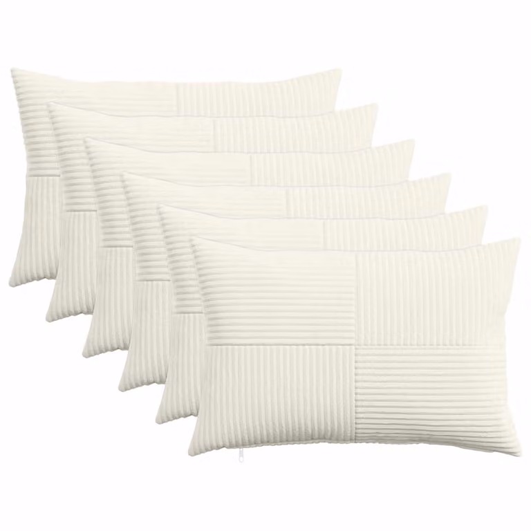 Set di 6 federe vidaXL ALMELO in velluto a coste color crema, 50 x 75 cm