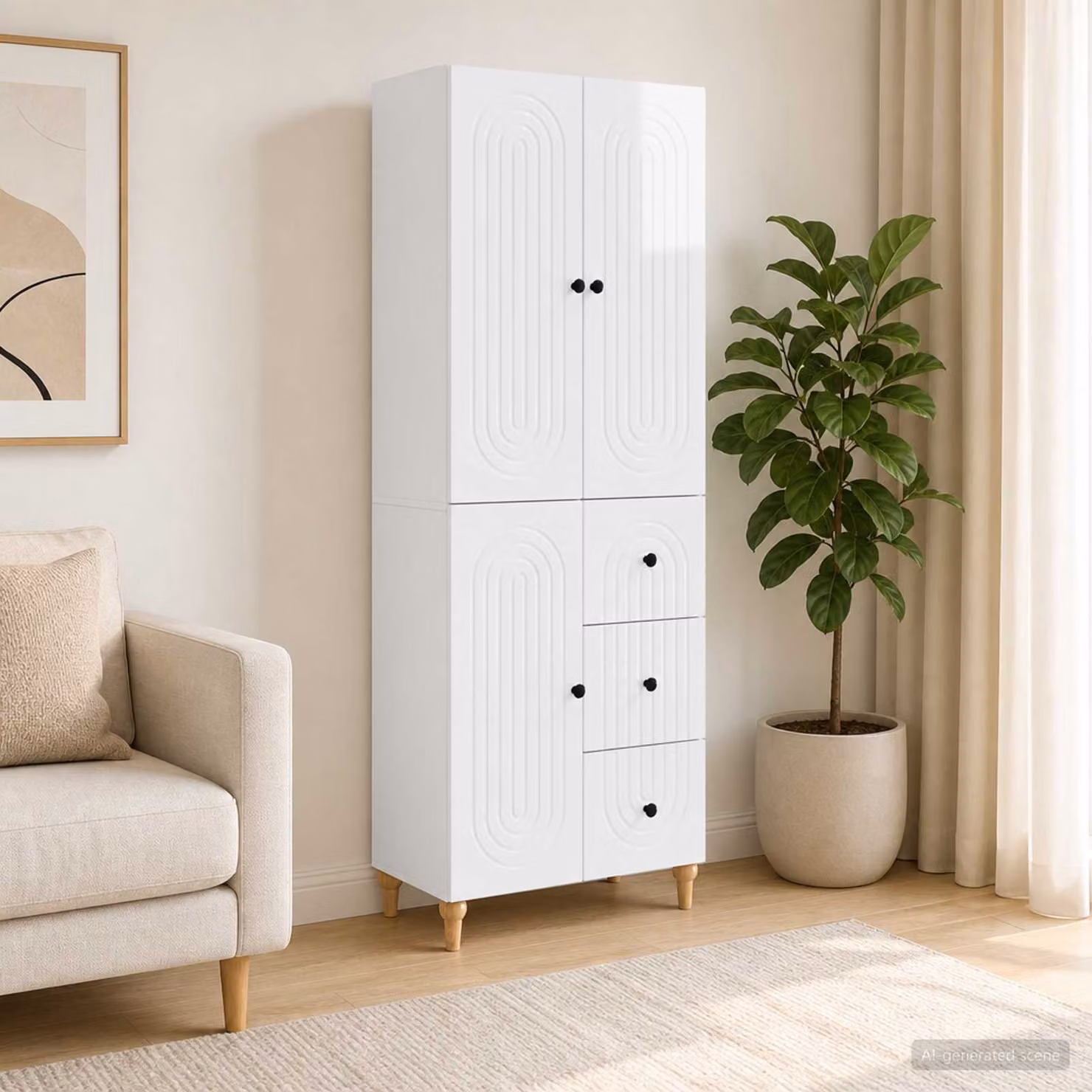 Set di mobili da soggiorno moderno vidaXL in MDF bianco lucido composto da mobile basso e pensile a parete