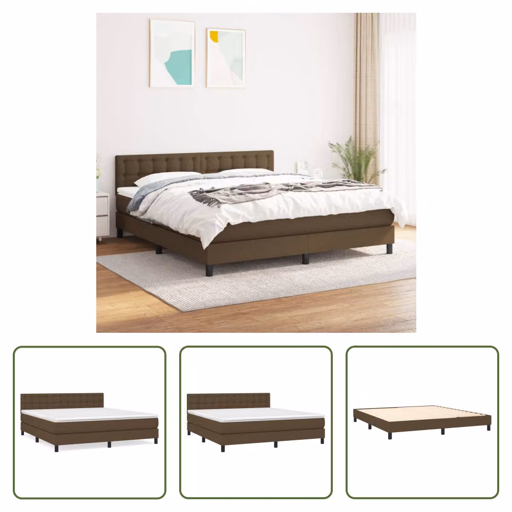 The Living Store Letto a molle con materasso marrone scuro 160x200 cm in tessuto