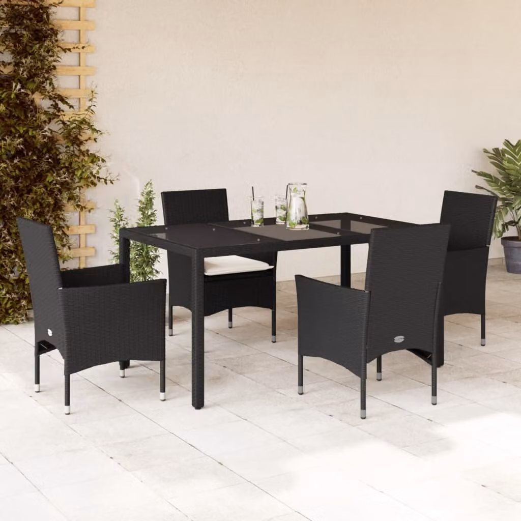 Set da Pranzo da Giardino vidaXL in Polyrattan e Vetro con 5 Cuscini Moderno – 1
