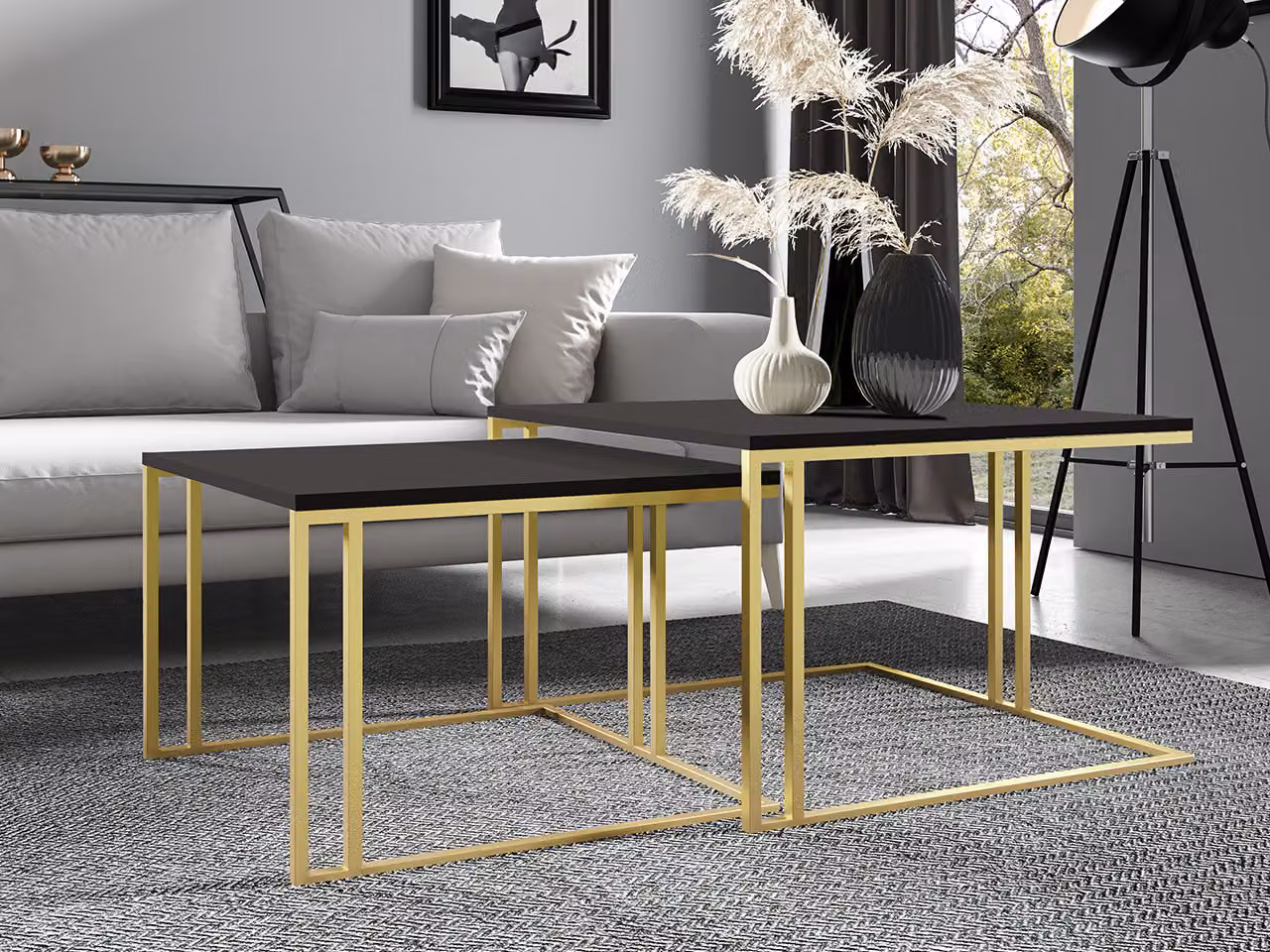 Set di 2 tavolini da caffè PTYSIA - oro / nero molet
