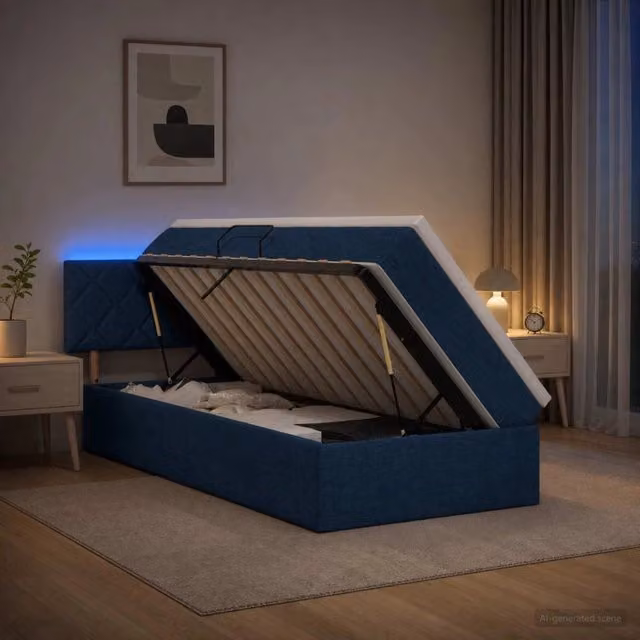 Letto con contenitore LED e materasso Blu 90 x 200 cm Tessuto 3459104