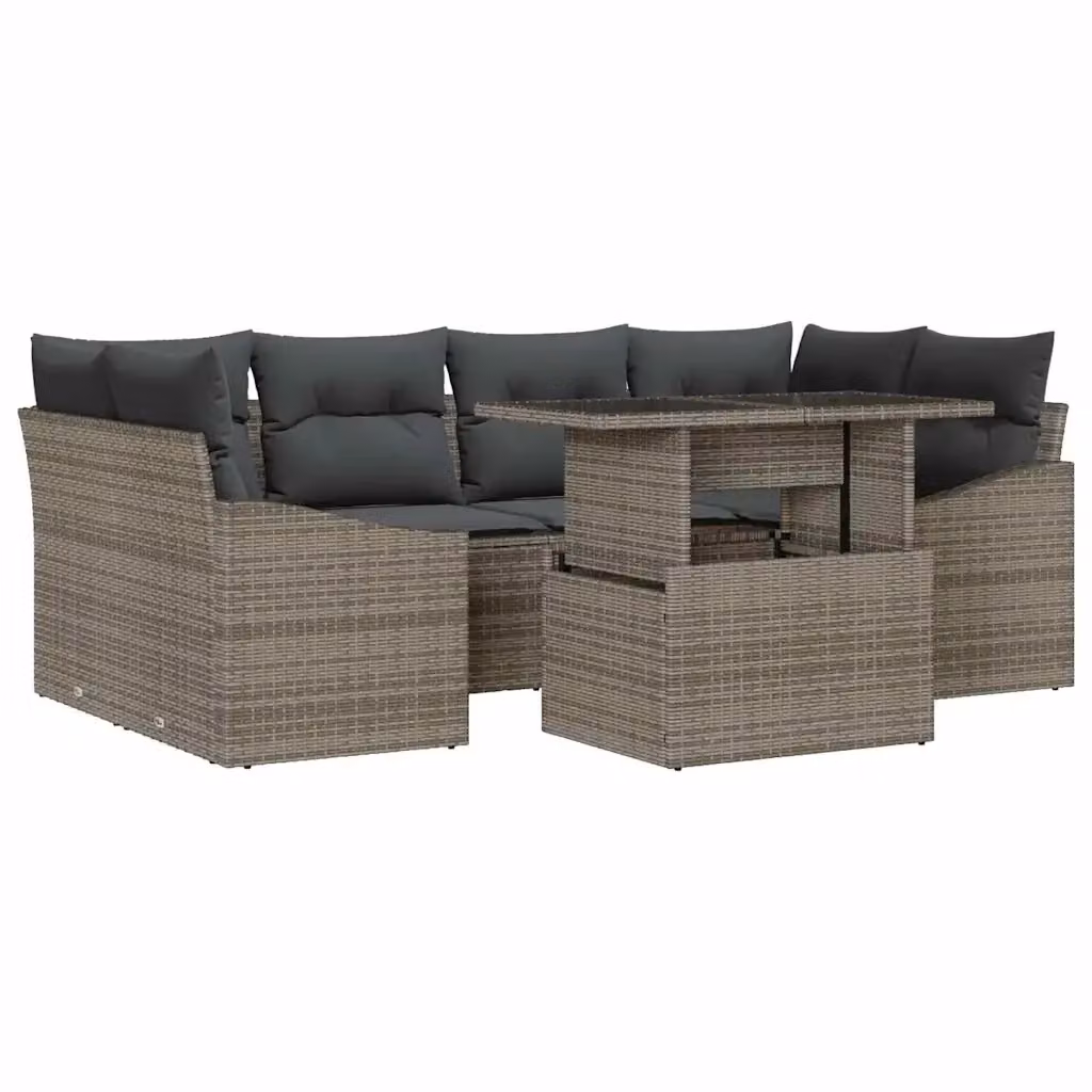 Set Divano da Giardino vidaXL in Polyrattan Grigio con Cuscini e Tavolino, 7 Pezzi – 2