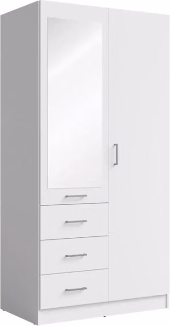 Armadio KALISTA 101 cm bianco opaco con specchio e 3 cassetti - 2 ante a battente