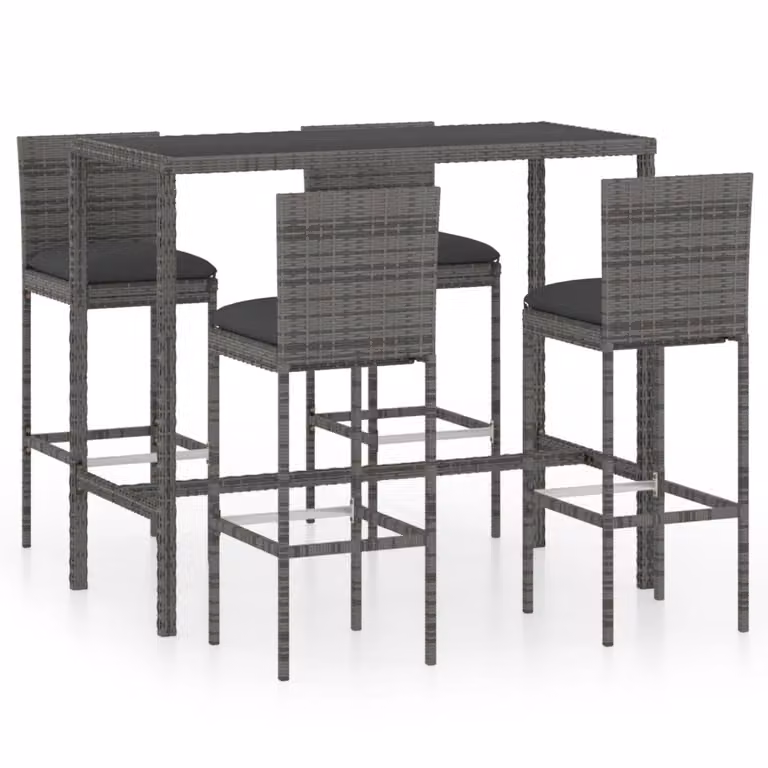Set da Bar da Giardino 5 pz con Cuscini in Polyrattan Grigio