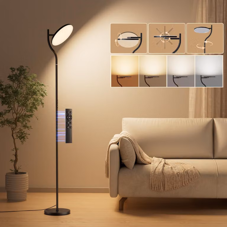 Lampada da terra dimmerabile da 36W con telecomando e timer, girevole a 350°