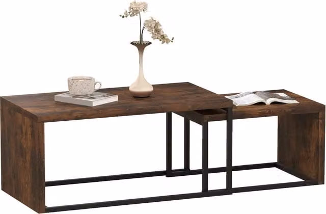 Set di tavolini da salotto Minimal nero e marrone L/P/H: 90 x 48 x 42 cm e 59 x 42 x 36 cm