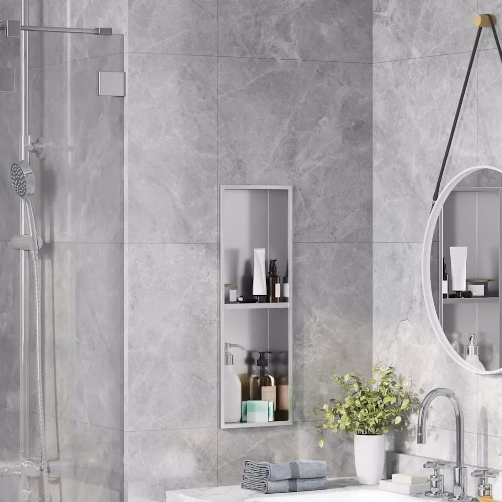 Nicchia per doccia vidaXL in acciaio inox argento, L: 60 cm, P: 20 cm, H: 9,5 cm