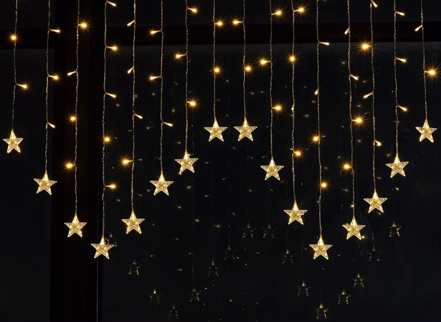 Tenda luminosa con stelle, 104 LED, 2x1 metro, luce bianco caldo, alimentazione USB