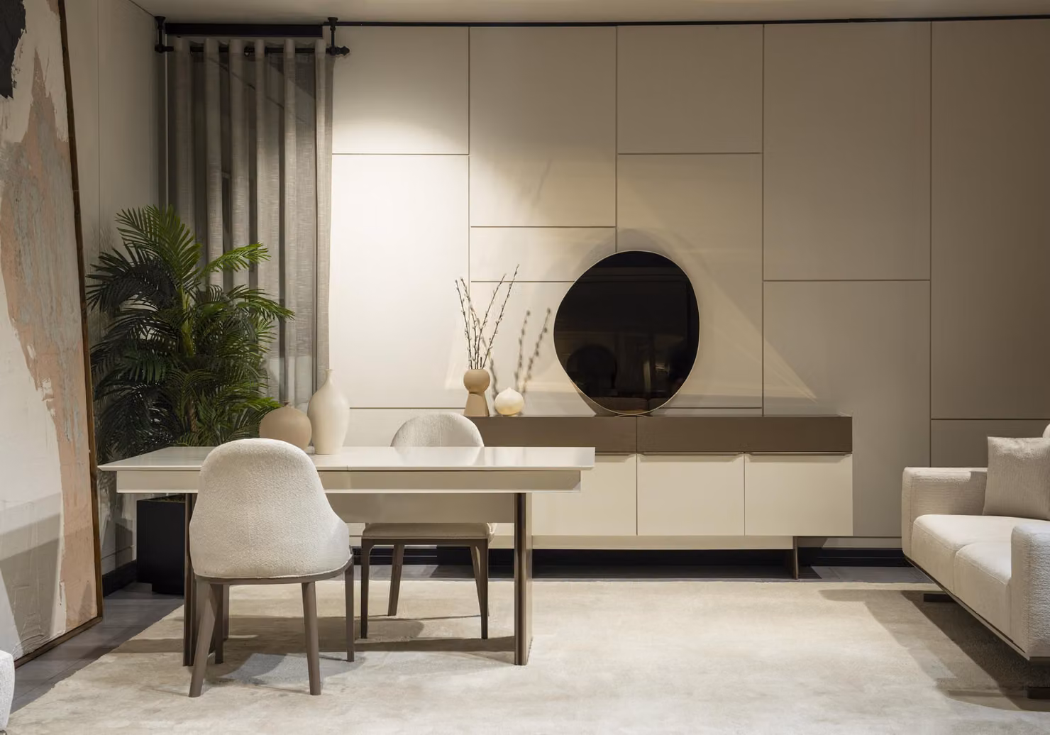 Mobili da cucina alla moda Tavolo da pranzo di design 4x sedie in tessuto Credenza elegante