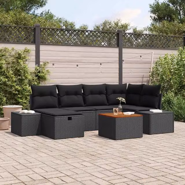 Set Divano da Giardino 7 pz Nero Poly Rattan 3360929
