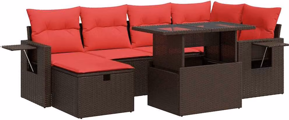 Set Divani da Giardino con Cuscini 7pz Marrone Polyrattan Acacia