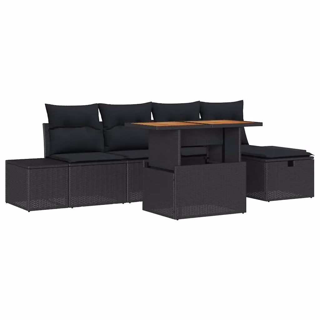 Set Divano da Giardino vidaXL 6 Pezzi a Forma di L in Polyrattan Nero con Cuscini e Tavolino – 2