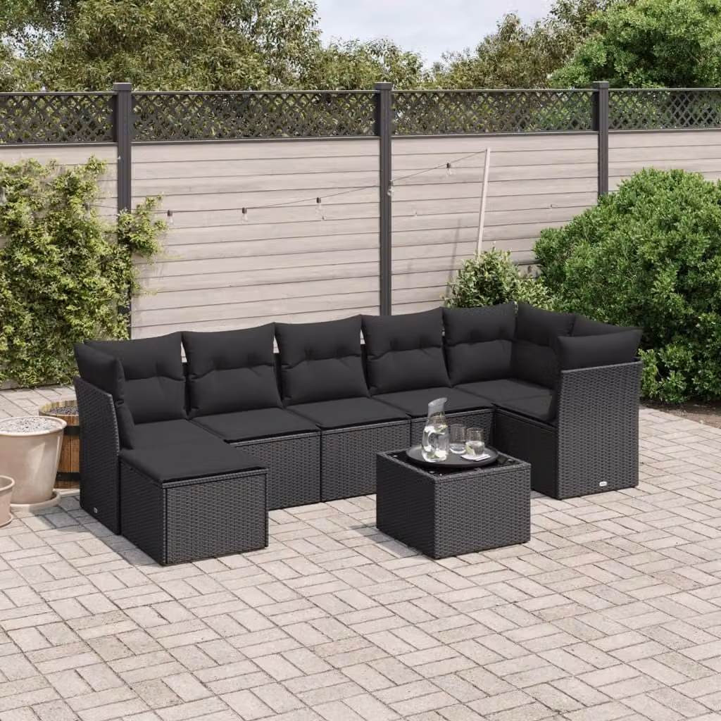 Maison Exclusive - Set da giardino 8 pezzi con cuscini in polyrattan nero