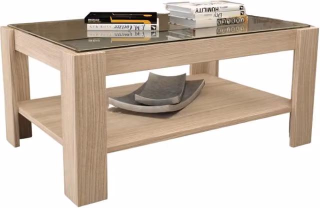 Tavolino da soggiorno rettangolare IPERBRIKO con ripiano in vetro trasparente e struttura in legno marrone H 41 x L 90 x P 60 cm