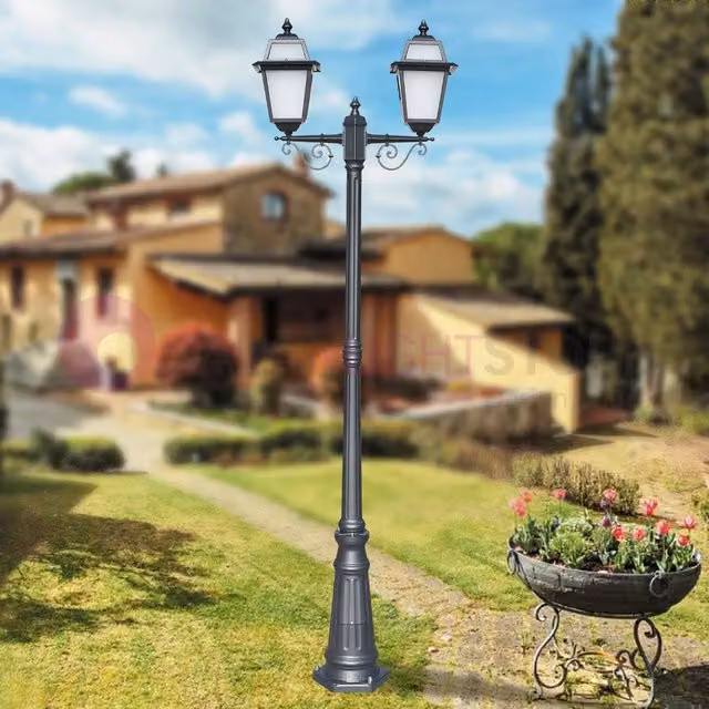 ARTEMIDE ANTRACITE Lampione h. 219 a 2 luci per Esterno Classico Lanterne Quadrate