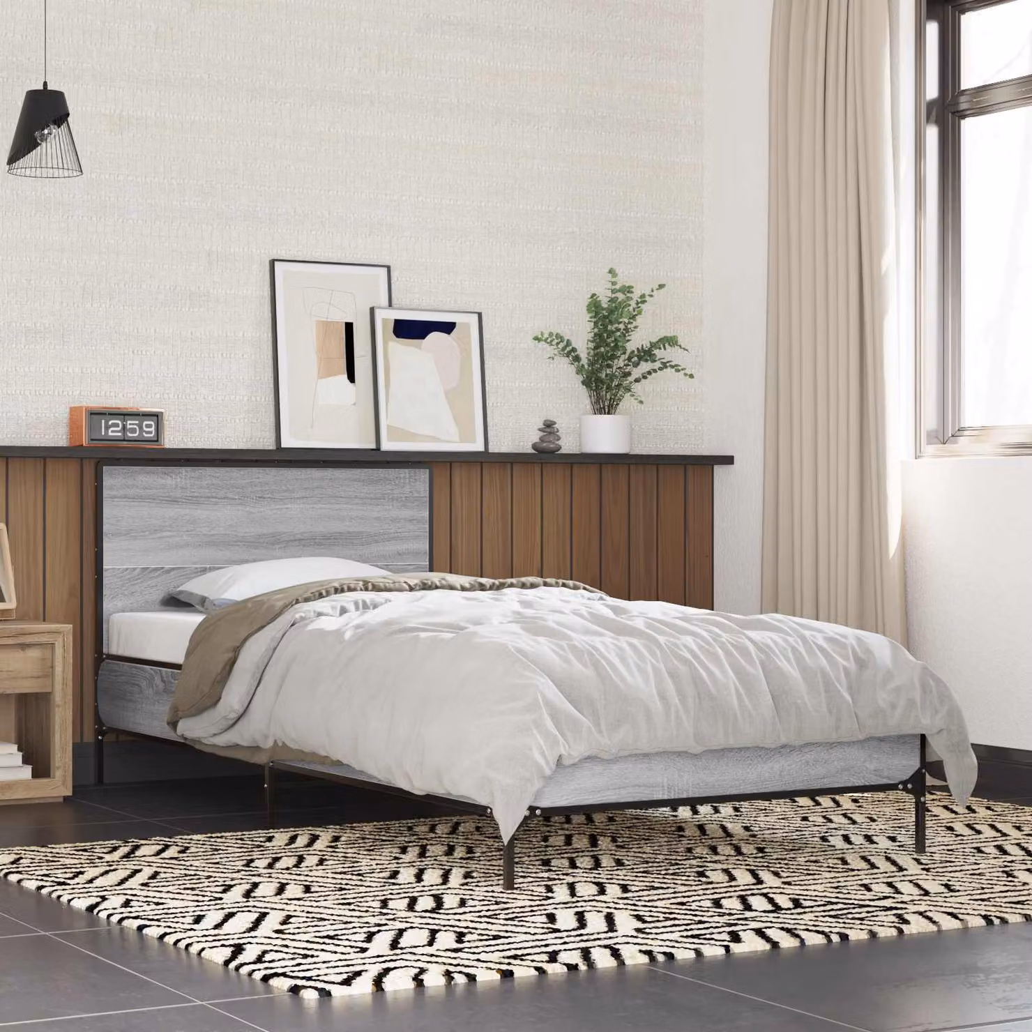 Struttura letto con testata moderna vidaXL in legno grigio L: 80 cm, P: 200 cm, H: 83 cm