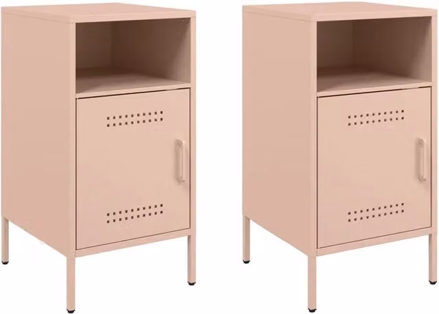Set di 2 Comodini | Armadio da Notte | Mobiletto da notte Rosa 36x39x68 cm in Acciaio