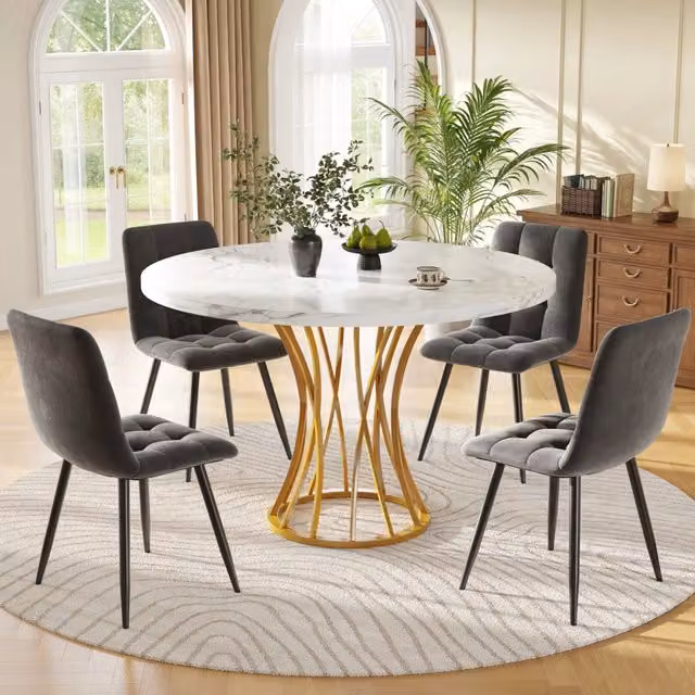 Set tavolo da pranzo rotondo con 4 sedie in velluto