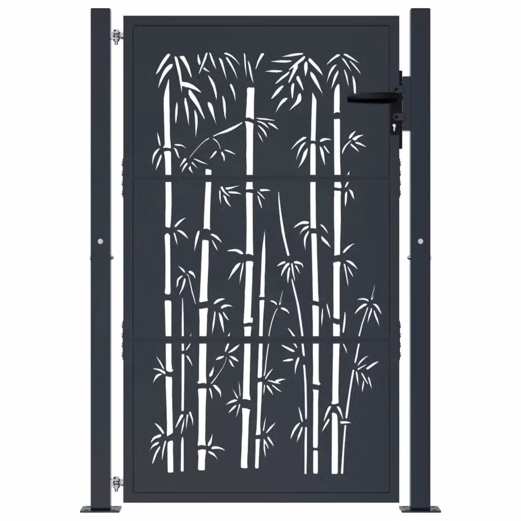 Cancello singolo per giardino in acciaio design bambù colore antracite L: 105 cm, H: 130 cm – 2