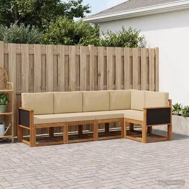 Set di divani da esterno 5 pz Naturale e Beige Poliestere 3385204