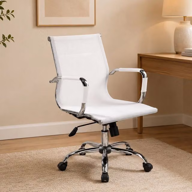 Sedia da ufficio ergonomica Asunik con braccioli, Poltrona direzionale moderna in tessuto bianco, L: 62 cm, H: 92/102 cm