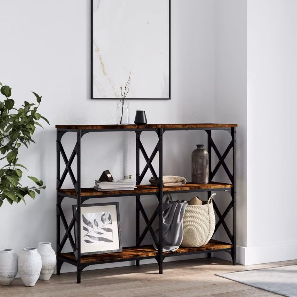 vidaXL Tavolo Consolle in Legno Rovere Fumo con Struttura in Metallo Stile Industrial L: 100 cm, P: 28 cm, H: 80,5 cm